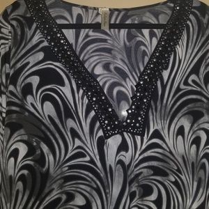 Grey and black embellished blouse